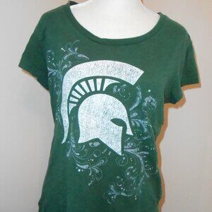 G3 For Her Women's MSU Michigan State University Spartans Green Sequins Tshirt-L